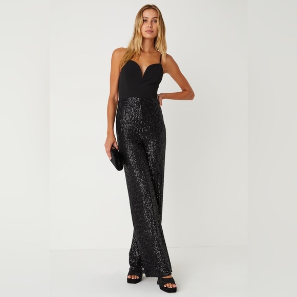 Lulus Pants - NWOT | Lulus | Dazzling Vision Black Sequin Sleeveless Wide-Leg Jumpsuit | XS